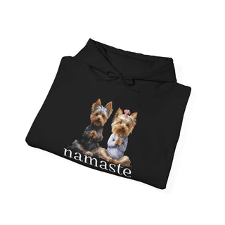 Yoga Namaste Hoodie sweatshirt with Yorkshire Terriers print and kangaroo pocket