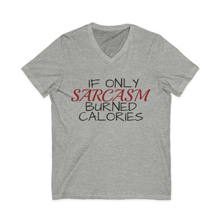 Sarcasm Burned Calories V-neck T-shirt in lightweight cotton with humorous text and modern fit