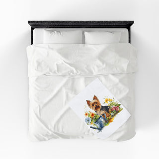 Yorkshire Terrier Floral Velveteen Plush Blanket
