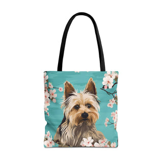Yorkshire Beach Blue Yorkie Floral Tote Bag