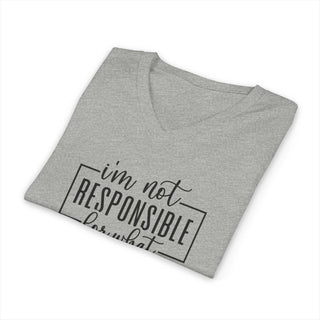 I'm Not Responsible for What My Face Does When You Talk V-neck T-shirt in lightweight cotton with modern retail fit and sarcastic text design