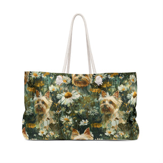 Green With Blonde Yorkie Weekender Bag
