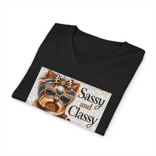 Sassy and classy Yorkie dog lover V-neck T-shirt with lightweight fabric and retail fit