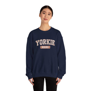Cozy Yorkie Mom Crewneck sweatshirt with embroidered detail, soft fleece, and durable stitching for dog lovers