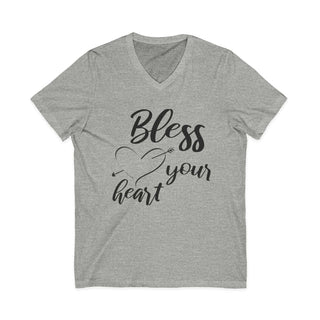 Bless Your Heart V-neck unisex cotton t-shirt with size guide and casual style