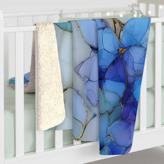 Ice Blue Lilacs Sherpa Blanket with watercolor floral print and plush sherpa backing, 50x60 inches