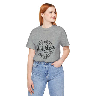 Hot Mess Spicy Disaster T-shirt with cheeky hand-lettered monochrome print on lightweight breathable cotton tee