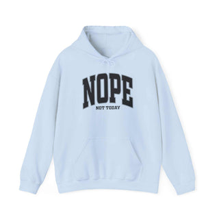 Black "Nope Not Today" hoodie sweatshirt with kangaroo pocket and adjustable hood, comfortable casual wear for adults