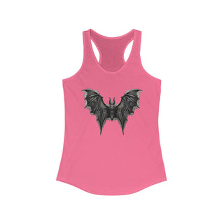 Racerback tank with an ornate black bat design for bold, gothic-chic style
