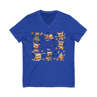 Unisex Yorkie Lover V-Neck T-Shirt with soft 100% cotton fabric and durable seams