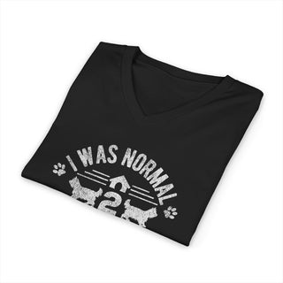 I Was Normal Two Yorkies Ago V-Neck T-Shirt