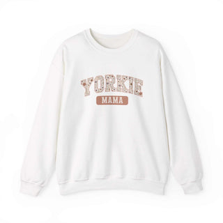 Cozy Yorkie Mom Crewneck sweatshirt with embroidered design, soft fleece, durable stitching, and classic fit for dog lovers.