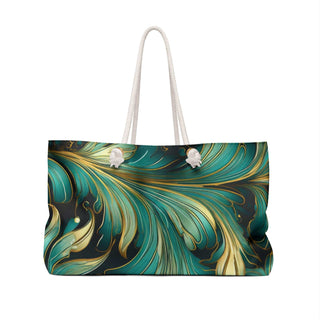 Elegant floral Weekender Bag with rope handles and cream interior, perfect for stylish weekend travel.