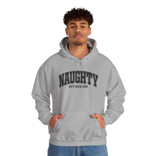 Naughty But Nice-ish Hoodie sweatshirt in cotton-polyester blend with adjustable hood and kangaroo pocket.