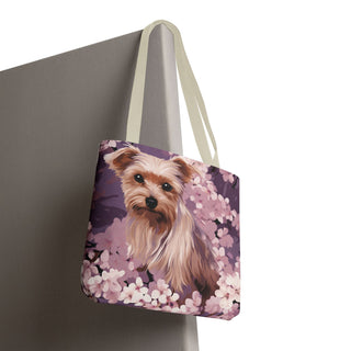 Yorkshire Terrier Violet Floral Tote Bag