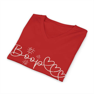 Boop Skeleton Dog V-neck T-shirt with playful skeleton dog graphic on soft cotton fabric