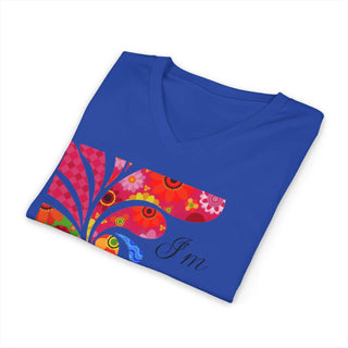 Delight Peacock V-Neck T-Shirt size guide with measurements and product details