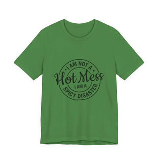 Hot Mess Spicy Disaster lightweight cotton t-shirt with cheeky hand-lettered print and classic crew neck