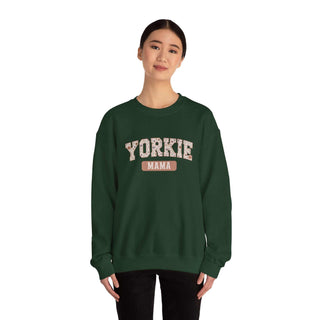Yorkie Mom Crewneck sweatshirt with embroidered design, soft fleece, and durable stitching for dog lovers
