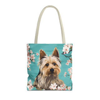 Yorkshire Beach Blue Yorkie Floral Tote Bag
