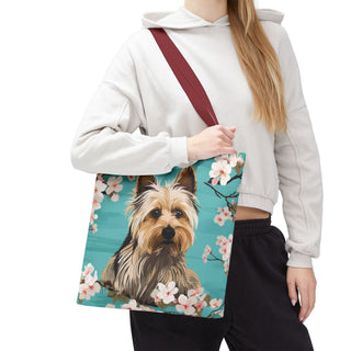Yorkshire Beach Blue Yorkie Floral Tote Bag