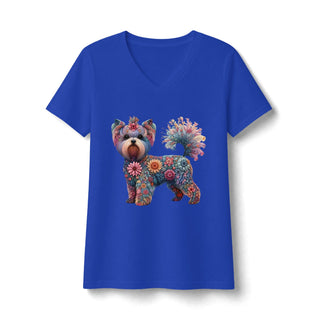 Floral Yorkshire Terrier V-Neck T-shirt