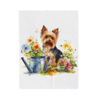 Yorkshire Terrier Floral Velveteen Plush Blanket