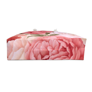 Peonies Weekender Bag with floral design, 24x13 inches, durable cotton rope handles, spacious travel tote