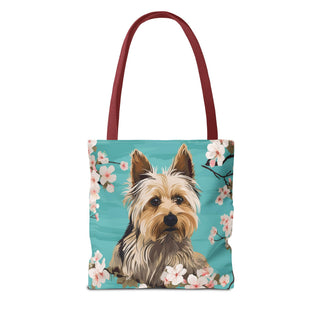 Yorkshire Beach Blue Yorkie Floral Tote Bag