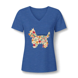 Floral Yorkie Mom V Neck T-Shirt