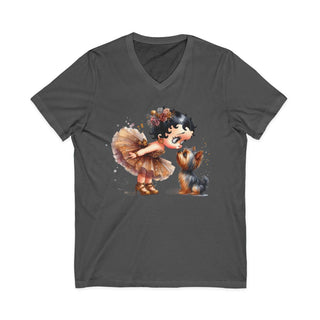 Betty Boop kissing puppy design on lightweight cotton V-neck t-shirt