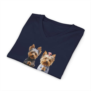 Yorkie Namaste V-Neck T-Shirt lightweight cotton yoga tee with dog design and stylish fit