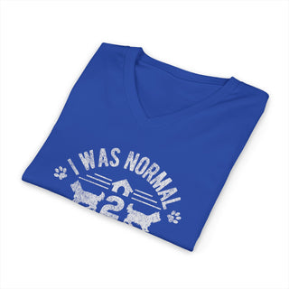 I Was Normal Two Yorkies Ago V-Neck T-Shirt