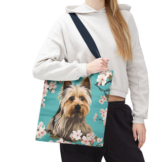 Yorkshire Beach Blue Yorkie Floral Tote Bag