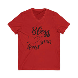 Bless Your Heart V-Neck T-Shirt soft cotton unisex jersey tee with stylish V-neck and retail fit