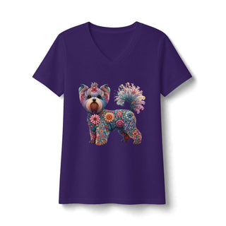 Floral Yorkshire Terrier V-Neck T-shirt