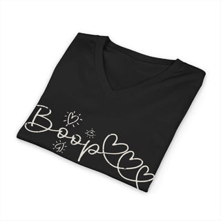 Boop Skeleton Dog V-neck T-shirt with lightweight cotton and playful skeleton pup graphic