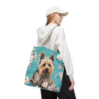 Yorkshire Beach Blue Yorkie Floral Tote Bag