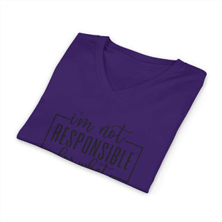 I'm Not Responsible for What My Face Does When You Talk V-Neck T-Shirt in lightweight cotton with modern retail fit and flattering V neckline