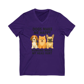Dogs Make Me Happy, Humans Make My Head Hurt V-Neck T-Shirt