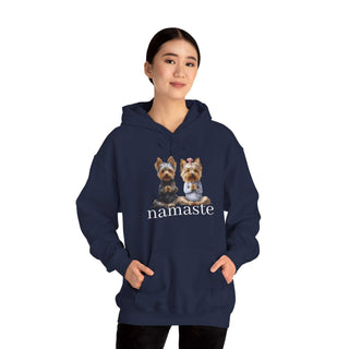 Yoga Namaste hoodie sweatshirt with Yorkshire Terriers design and kangaroo pocket