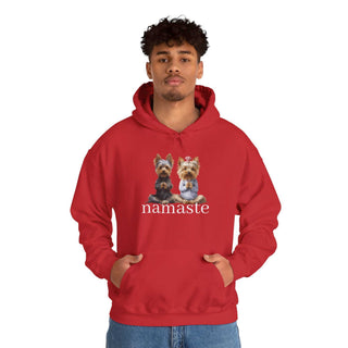 Yoga Namaste Hoodie with Yorkshire Terriers and kangaroo pocket, cozy and breathable sweatshirt