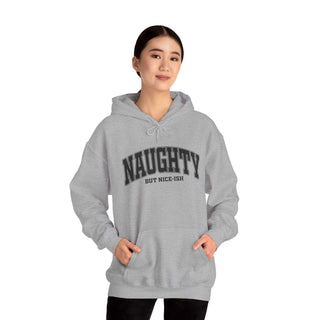 Naughty But Nice-ish Hoodie sweatshirt in cotton-polyester blend with adjustable hood and kangaroo pocket for adults