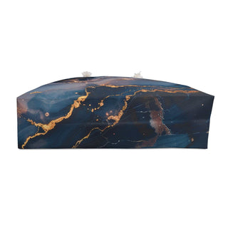 Marble print weekender bag with 24"x13" dimensions and cotton rope handles