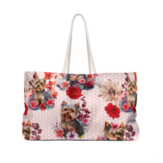Yorkie Pink Polka Dot Tote Weekender Bag