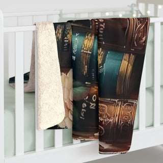 — Vintage Leather Books & Roses Sherpa Fleece Blanket