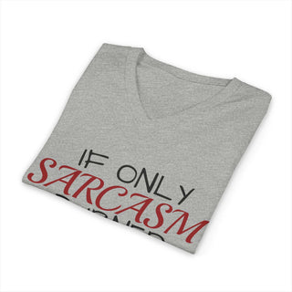 Sarcasm Burned Calories V-neck T-shirt with playful script, lightweight cotton, and modern fit