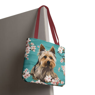 Yorkshire Beach Blue Yorkie Floral Tote Bag