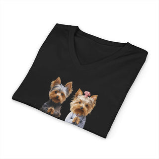 Yorkie Namaste V-Neck T-Shirt lightweight cotton yoga tee with stylish fit and ethical manufacturing