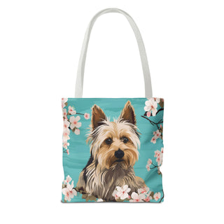 Yorkshire Beach Blue Yorkie Floral Tote Bag